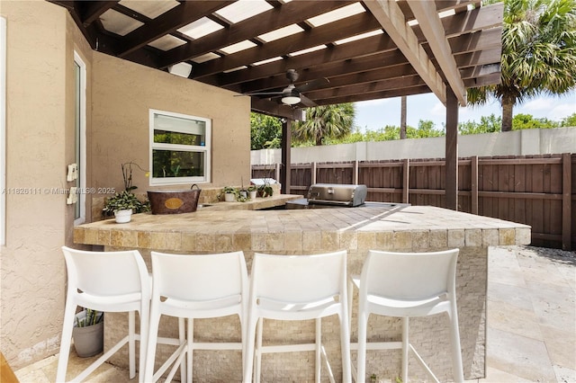 10989 NW 73rd Ter, Doral, FL 33178 - view of patio featuring a pergola, ceiling fan, and grilling area
