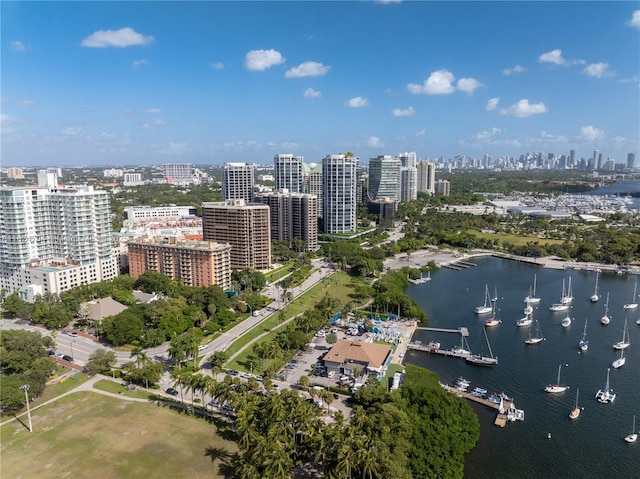 2951 S Bayshore Dr Unit 717, Miami, FL 33133 - aerial view of property and surrounding area featuring skyline and a large body of water