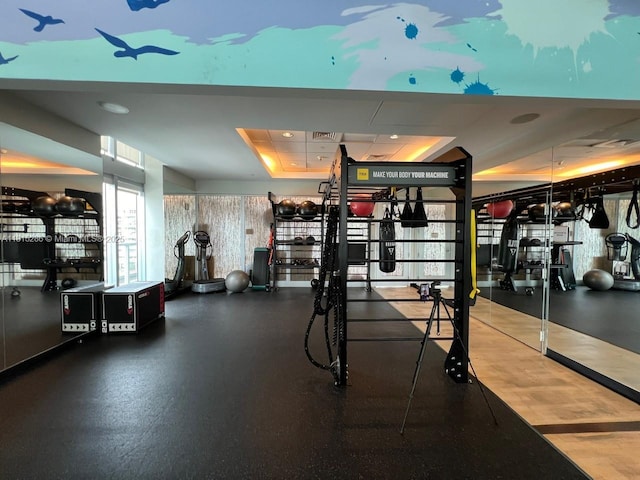 79 SW 12th St Unit 1603-S, Miami, FL 33130 - gym featuring a raised ceiling