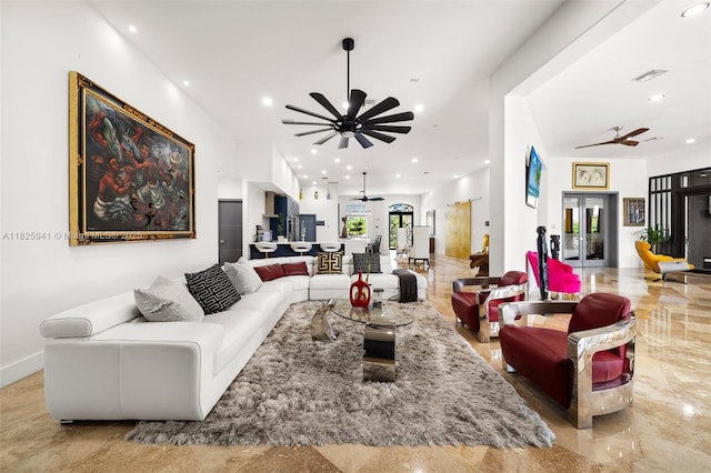 17490 SW 70th Pl, Southwest Ranches, FL 33331 - living area with ceiling fan and recessed lighting