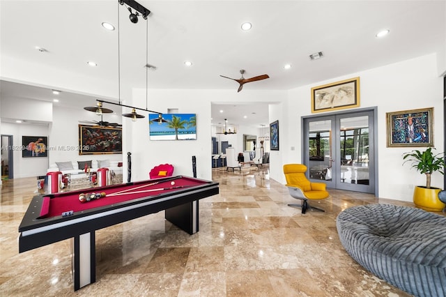 17490 SW 70th Pl, Southwest Ranches, FL 33331 - recreation room with french doors, recessed lighting, and billiards table