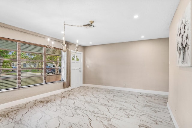 919 NE 4th St, Hallandale Beach, FL 33009 - unfurnished room with recessed lighting, a chandelier, and marble finish floors