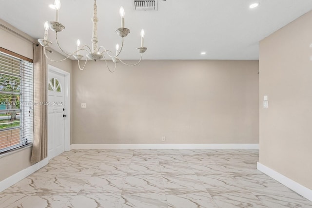 919 NE 4th St, Hallandale Beach, FL 33009 - empty room with a chandelier, marble finish flooring, and recessed lighting