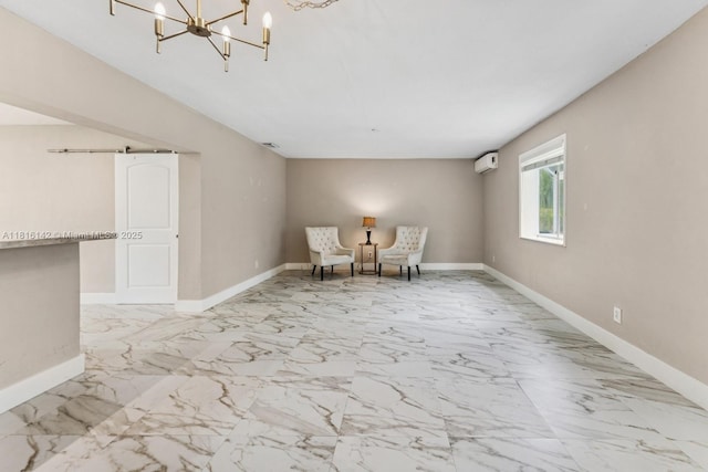 919 NE 4th St, Hallandale Beach, FL 33009 - sitting room with light marble finish flooring, a chandelier, and an AC wall unit