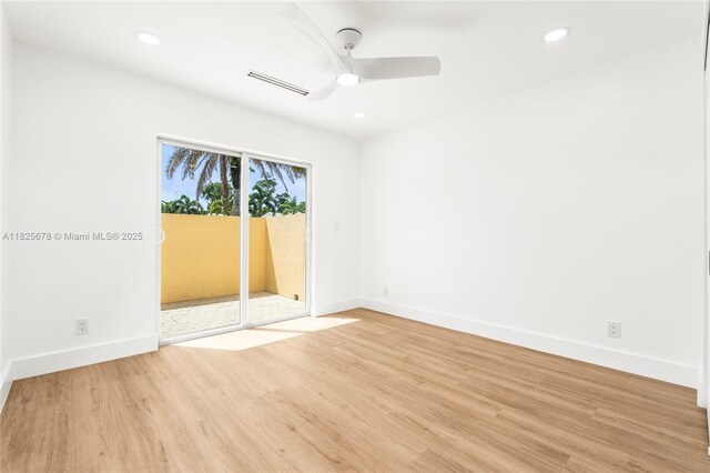 9047 Baybury Ln, West Palm Beach, FL 33411 - empty room with ceiling fan, light wood-style floors, and recessed lighting