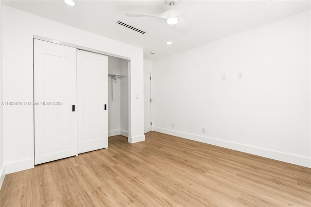 9047 Baybury Ln, West Palm Beach, FL 33411 - unfurnished bedroom with recessed lighting, light wood-style floors, a closet, and ceiling fan