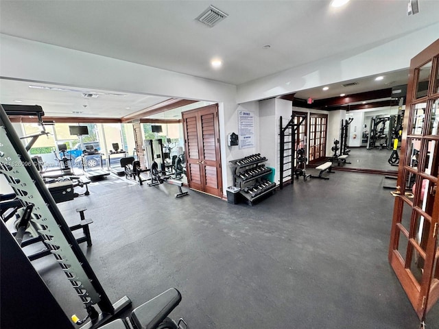 8925 Collins Ave Unit 9G, Surfside, FL 33154 - exercise room featuring recessed lighting and french doors