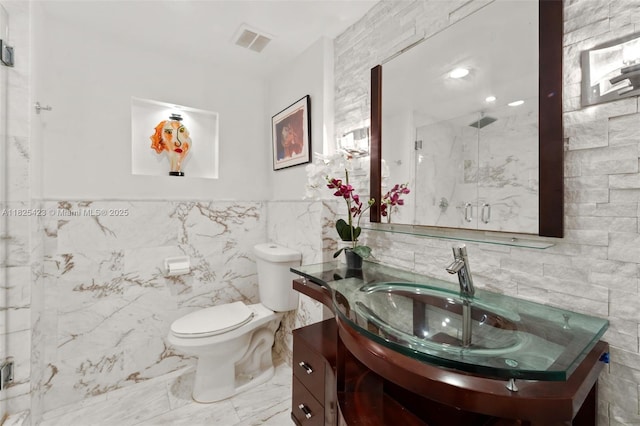 20281 E Country Club Dr Unit 201, Aventura, FL 33180 - full bath with tile walls, vanity, a marble finish shower, and marble finish floors