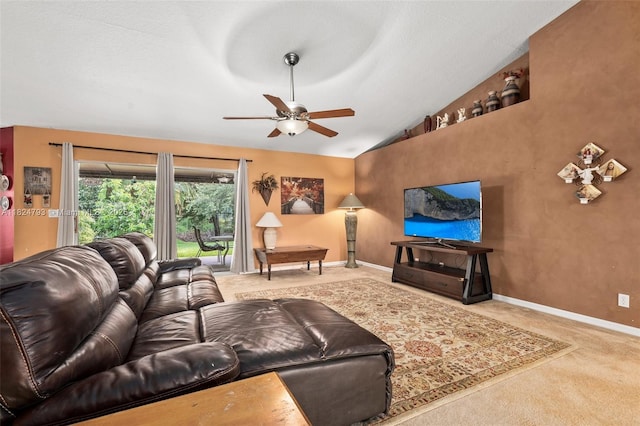 1025 SW Placetas Ave, Port St Lucie, FL 34953 - living area featuring ceiling fan, carpet, and vaulted ceiling