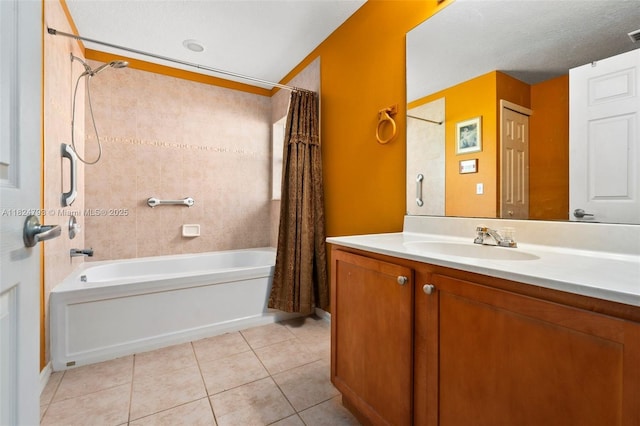 1025 SW Placetas Ave, Port St Lucie, FL 34953 - bathroom featuring shower / bath combo with shower curtain, vanity, and tile patterned floors