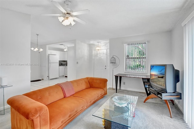 1077 SW 120th Ave, Davie, FL 33325 - living area featuring a ceiling fan and light carpet
