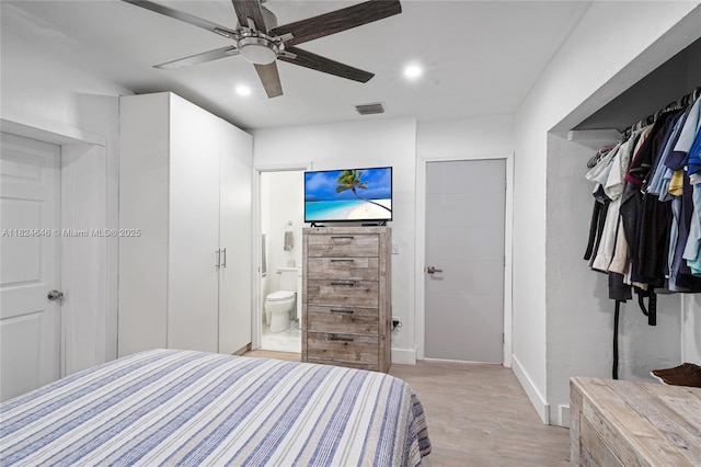 5290 Palm Ave, Hialeah, FL 33012 - bedroom with recessed lighting, connected bathroom, a closet, wood finished floors, and a ceiling fan