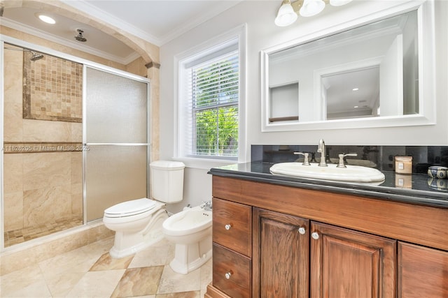 14711 SW 170th Ter, Miami, FL 33187 - full bathroom with a shower stall, ornamental molding, vanity, and a bidet