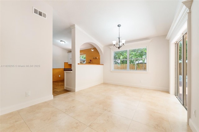 14711 SW 170th Ter, Miami, FL 33187 - tiled spare room featuring a chandelier and vaulted ceiling