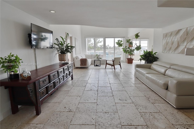 6770 Indian Creek Dr Unit Te, Miami Beach, FL 33141 - living area with stone tile flooring and recessed lighting