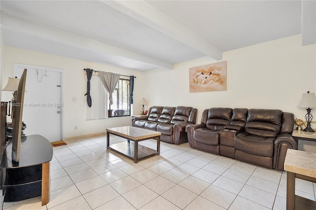 1125 S Flagler Ave Unit 511, Pompano Beach, FL 33060 - living room featuring light tile patterned floors and beamed ceiling