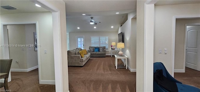 1948 Redmont Ave, Lehigh Acres, FL 33972 - living room with carpet, a ceiling fan, and recessed lighting