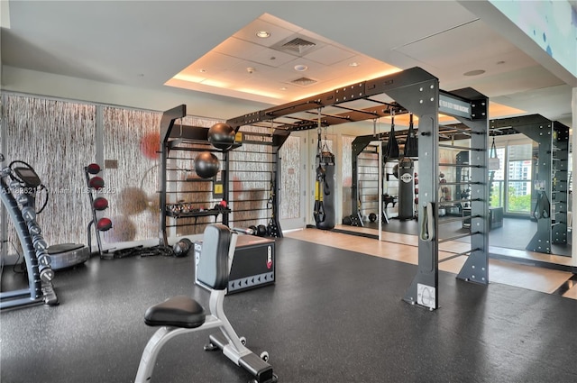 1111 SW 1st Ave Unit 721-N, Miami, FL 33130 - workout area with a raised ceiling