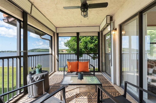 602 Lincoln Ct Unit 602, Deerfield Beach, FL 33442 - sunroom with a water view, an outdoor hangout area, and ceiling fan