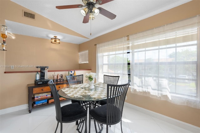 602 Lincoln Ct Unit 602, Deerfield Beach, FL 33442 - dining area featuring lofted ceiling, a ceiling fan, and light tile patterned floors
