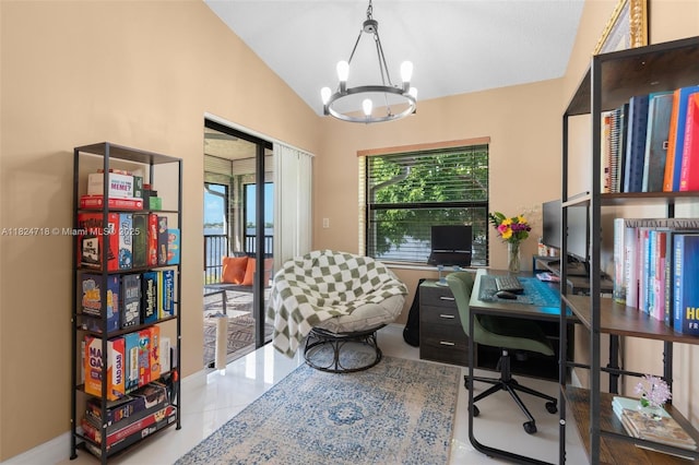 602 Lincoln Ct Unit 602, Deerfield Beach, FL 33442 - home office with a chandelier and vaulted ceiling