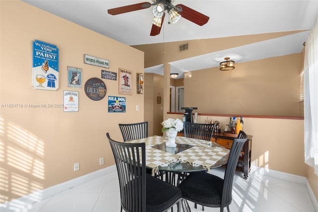 602 Lincoln Ct Unit 602, Deerfield Beach, FL 33442 - dining area featuring a ceiling fan, tile patterned flooring, and lofted ceiling