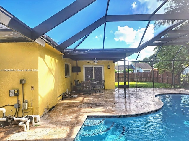 7301 SW 8th St, North Lauderdale, FL 33068 - view of swimming pool featuring a patio area, a ceiling fan, and a lanai