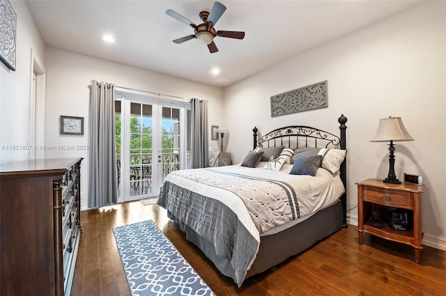 12608 S Stonebrook Cir, Davie, FL 33330 - bedroom with access to outside, hardwood / wood-style flooring, recessed lighting, and ceiling fan