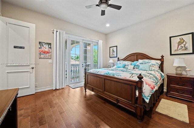 12608 S Stonebrook Cir, Davie, FL 33330 - bedroom with access to outside, dark wood-type flooring, ceiling fan, and recessed lighting