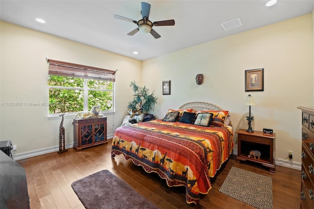 12608 S Stonebrook Cir, Davie, FL 33330 - bedroom featuring wood-type flooring, a ceiling fan, and recessed lighting