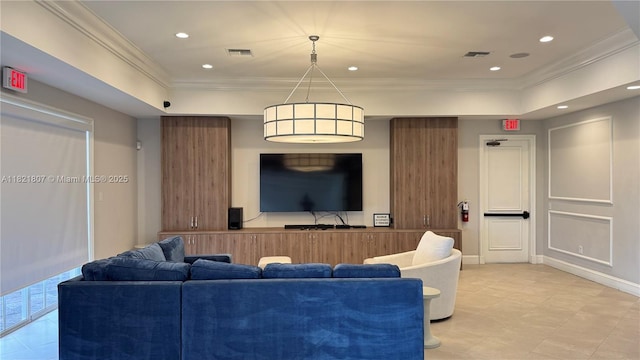 12608 S Stonebrook Cir, Davie, FL 33330 - living room with crown molding, a raised ceiling, and recessed lighting