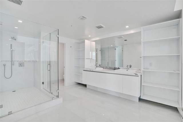 300 Sunny Isles Blvd Unit 4-Ts-04, Sunny Isles Beach, FL 33160 - full bath featuring a shower stall, double vanity, recessed lighting, and tile patterned floors