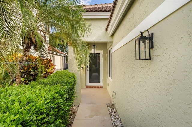 9248 Magnolia Ct, Davie, FL 33328 - doorway to property featuring stucco siding and a tiled roof
