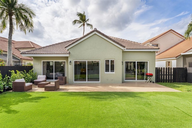 9248 Magnolia Ct, Davie, FL 33328 - back of house with stucco siding, a patio area, a tiled roof, and an outdoor living space