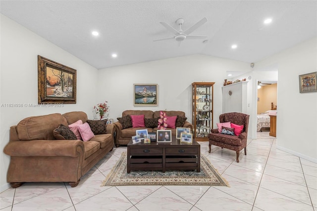 13245 SW 86th Ln, Miami, FL 33183 - living room with ceiling fan, vaulted ceiling, and recessed lighting