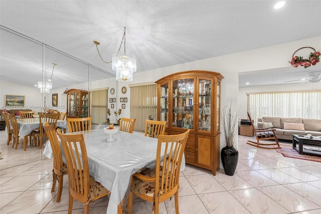 13245 SW 86th Ln, Miami, FL 33183 - dining room with a chandelier, light marble finish flooring, a textured ceiling, and recessed lighting