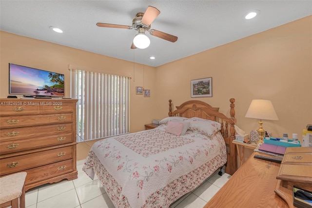 13245 SW 86th Ln, Miami, FL 33183 - bedroom with light tile patterned floors, ceiling fan, and recessed lighting