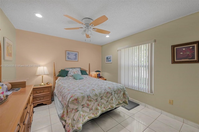13245 SW 86th Ln, Miami, FL 33183 - bedroom featuring recessed lighting, a ceiling fan, a textured ceiling, and light tile patterned floors