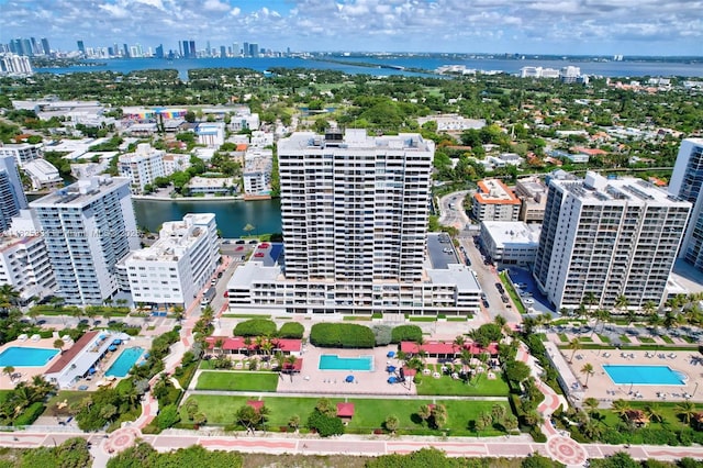 2555 Collins Ave Unit 606, Miami Beach, FL 33140 - bird's eye view of a pool and city skyline