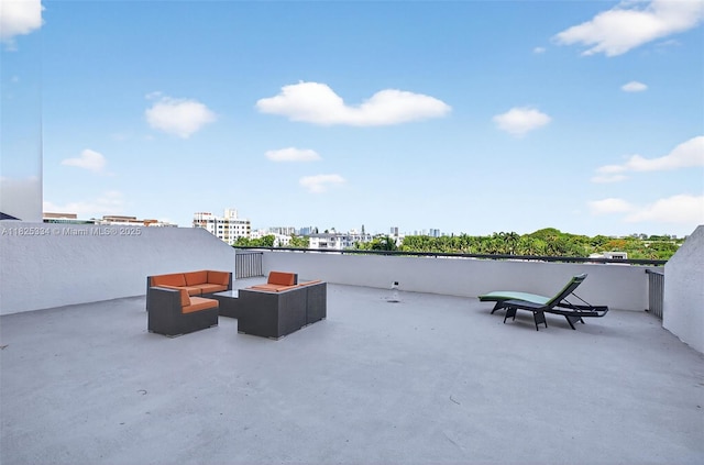 2555 Collins Ave Unit 606, Miami Beach, FL 33140 - view of patio with an outdoor living space and a view of city