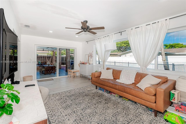 1770 NW 106th Ave, Pembroke Pines, FL 33026 - living area with a ceiling fan, wood finished floors, healthy amount of natural light, and recessed lighting