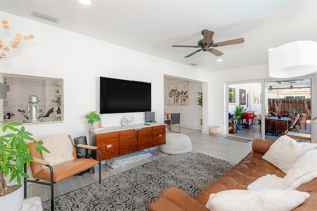 1770 NW 106th Ave, Pembroke Pines, FL 33026 - living room with a ceiling fan, wood finished floors, and recessed lighting