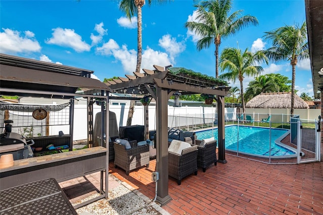 1770 NW 106th Ave, Pembroke Pines, FL 33026 - view of pool featuring a pergola, a fenced backyard, an outdoor hangout area, and a patio area