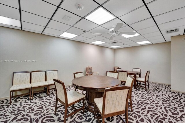 1201 S Ocean Dr Unit 218N, Hollywood, FL 33019 - dining room with carpet floors, a ceiling fan, and a drop ceiling