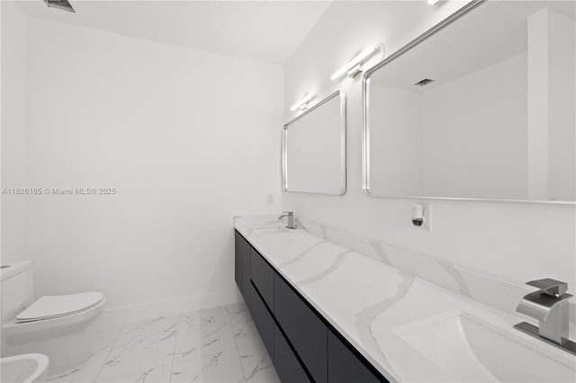 11581 SW 10th Ct, Pembroke Pines, FL 33025 - full bathroom featuring a bidet, marble look tiles, and double vanity