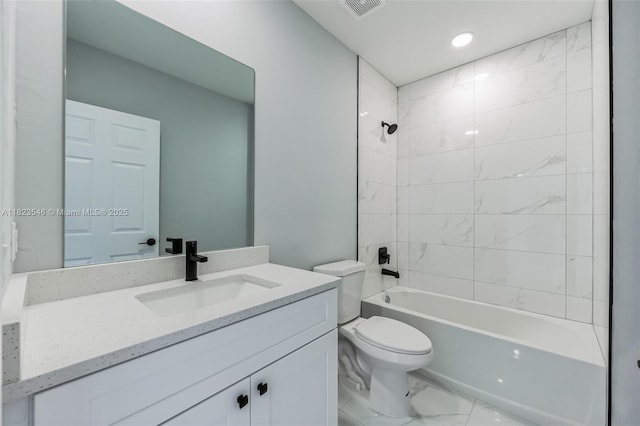 626 Hobart Ave S, Lehigh Acres, FL 33974 - full bath with vanity, marble finish floors, shower / bath combination, and recessed lighting