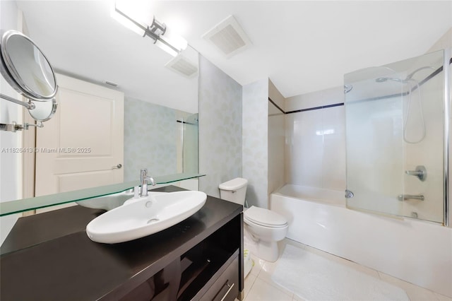 480 NE 30th St Unit 1402, Miami, FL 33137 - bathroom with vanity, shower / bath combination, wallpapered walls, and tile patterned flooring