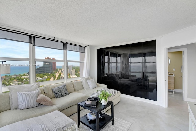 2701 N Ocean Blvd Unit 18A, Fort Lauderdale, FL 33308 - living area featuring a textured ceiling and floor to ceiling windows