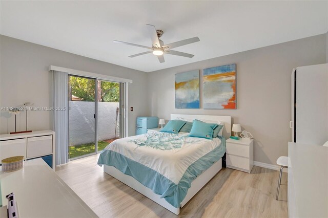 1137 SW Lighthouse Dr, Palm City, FL 34990 - bedroom featuring access to outside, light wood-style flooring, and a ceiling fan