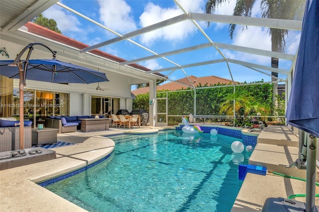 1137 SW Lighthouse Dr, Palm City, FL 34990 - swimming pool with an outdoor hangout area, a patio, and glass enclosure